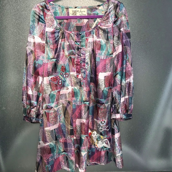 Laura Lees Top Shop UK Multicolor Skulls Tunic Dress Embroidery Dress S - Picture 1 of 5